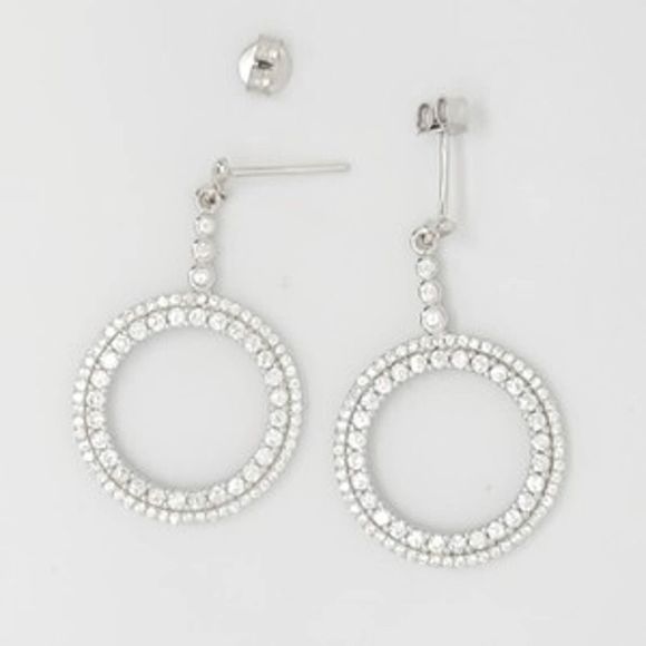 Platinum Plated .925 SS 1.67cttw Diamond  Simulant Circle Earrings - Picture 3 of 9